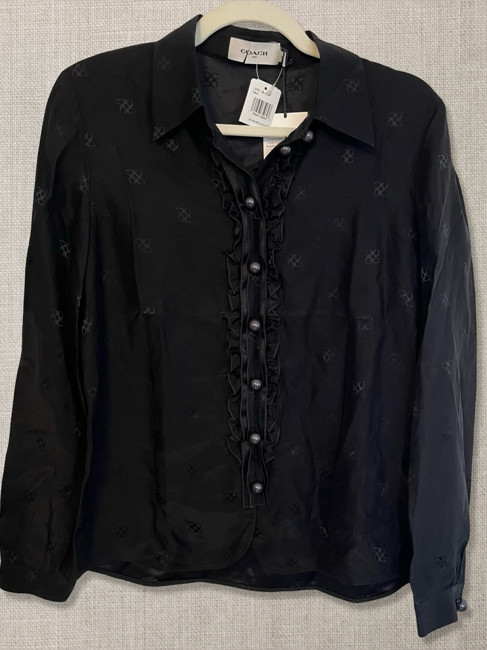 NWT Coach Black Signature Jacquard Silk Blouse